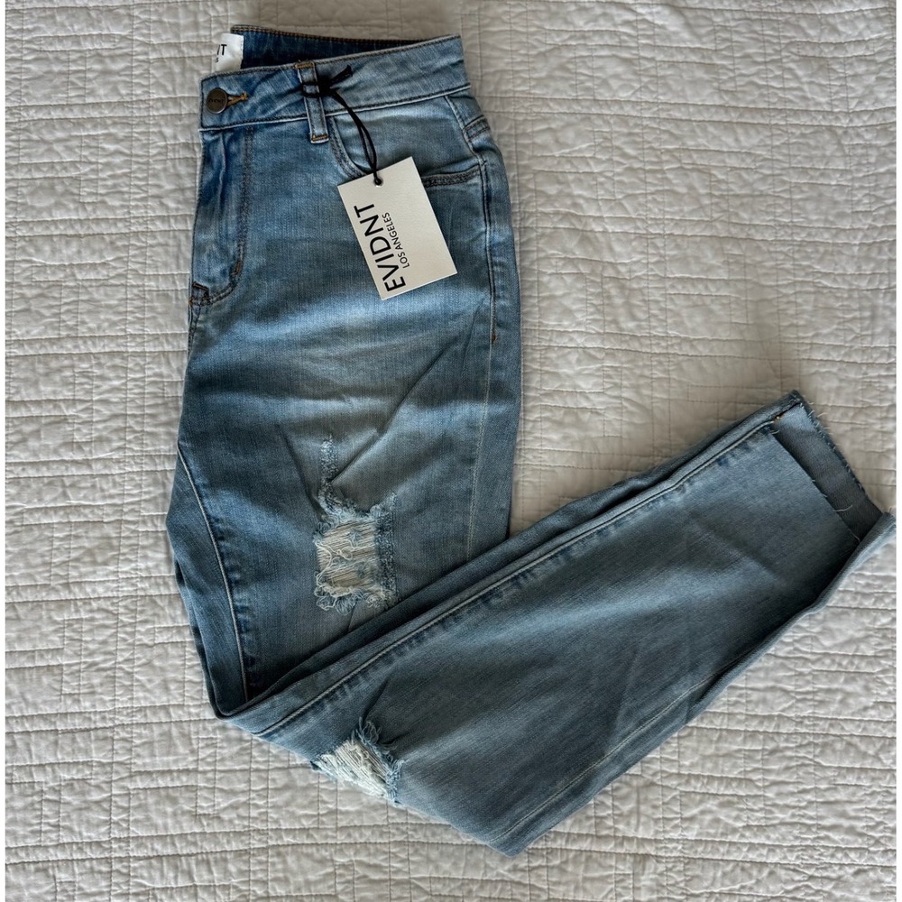 EVIDNT Los Angeles Distressed High Rise Skinny Jeans Light Wash Blue Size 28 NWT